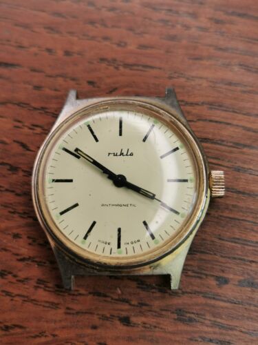 Vintage Ruhla Mens Mechanical Gold Plated Watch Ticking, to Restore #N256