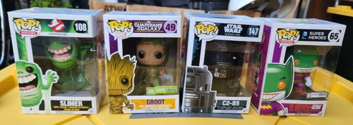 Lot Of 4 Funko Pop! Vinyl: Slimer, Groot, C2-B5, Joker Batman - Adult Owned RAD!