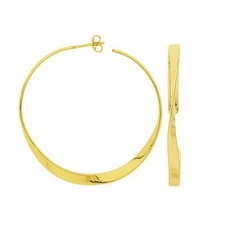 Dolly-Bijoux Boucles Oreilles Créole Plat Torsadée 50mm Plaqué Or 18K 5Micron