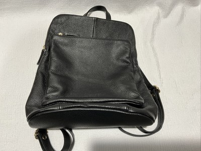 ?EUC L.Credi Genuine Pebble Italian Leather Adjustable Book Bag Purse, Black L.CREDI Convertible Backpack Shoulder Bag Handbag/Black  main image 2