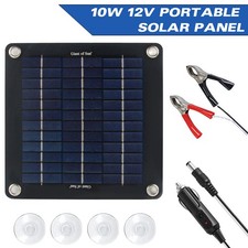 12V 10W Portable Mono Solar Panel Trickle Charger Kit Car Battery Maintainer RV