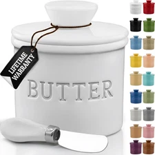 Butter Crock with Lid with Water Line, Ceramic French Butter Dish to Leave On...