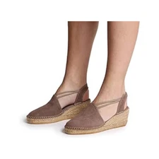 Toni Pons Nuria Espadrilles Taupe Suede Low Wedge Elastic Straps Size 39 NWOB