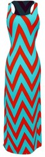 Women's Chevron Boho Chic Maxi Spring Summer Dress 2 Tone (Small, Red/Aqua)