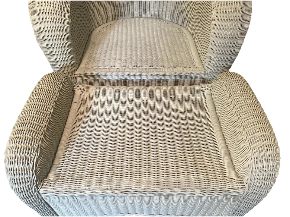 Grange wicker rattan bamboo lounge chair & ottoman white French Provincial VTG - Image 4 of 4