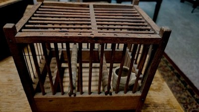 Early Vintage Coal Miners Canary Cage Bird Cage With Watering Inserts SEE PICS! 