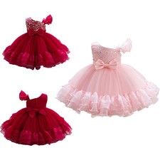 Baby Girls Princess Gown Dress Bowknot Ruffles Birthdays Formal Christmas Party