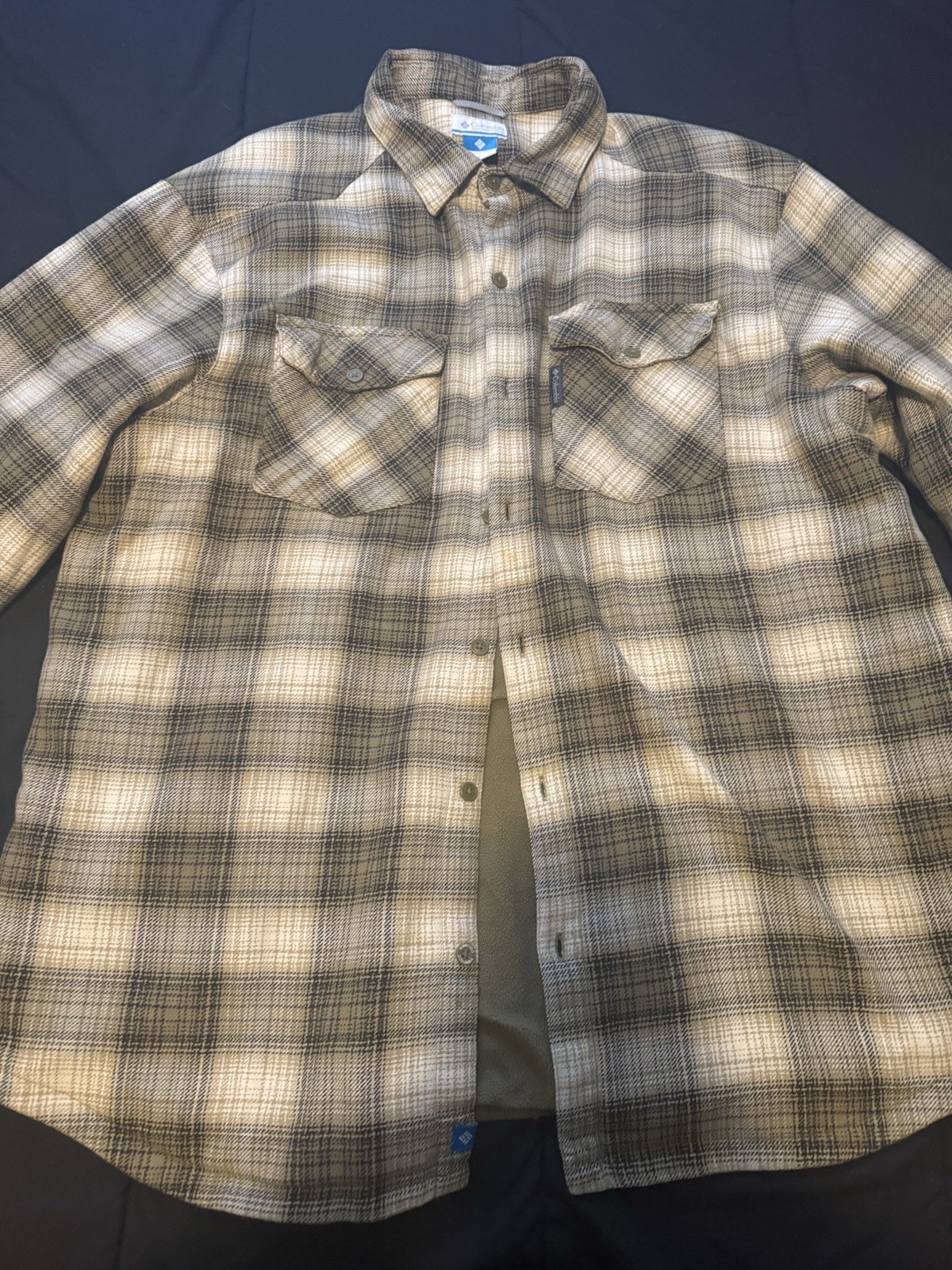 Columbia Shacket Men L Green Plaid Flannel Shirt Jacket Fleece Lined