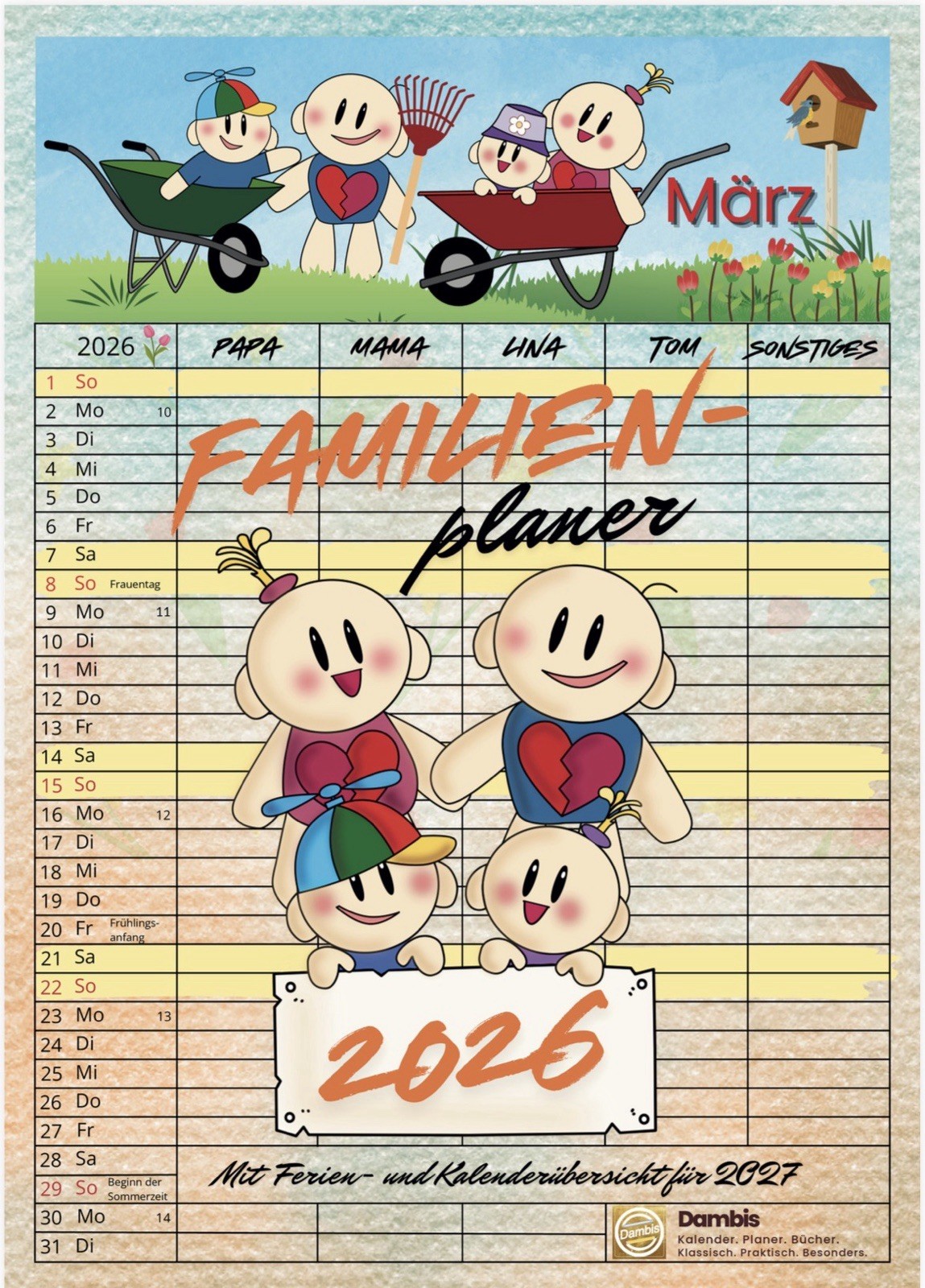 Wandkalender 2026 Familienplaner 2026 Mehrere Spalten Zum Eintragen von
