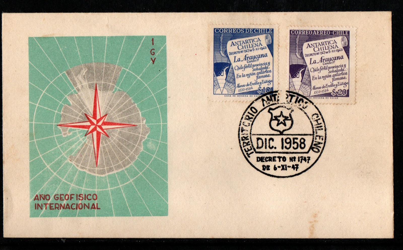 CHILE 1958 ANTARCTICA FIRST DAY COVER