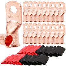 10/30Pcs Copper Battery Lugs Ring Terminals Cable Ends 1/0,2 AWG Wire Connectors