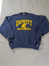 Vintage DeWitt Panthers Sweatshirt Mens Large Navy Russell Athletic USA 90s