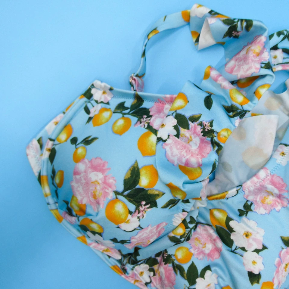 Top de biquíni Victorias Secret 34DDD azul floral limões rosie babado underwired novo - Imagem 3 de 4