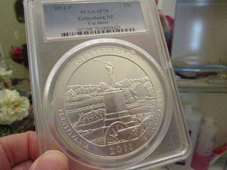 PERFECT PCGS SP 70 5 OUNCE SILVER AMERICA THE BEAUTIFUL 2011 GETTYSBURG NP