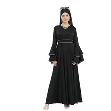 Islamic Women Long Dress Abaya Muslim Dubai Kaftan Flared Sleeves Maxi Robe Gown