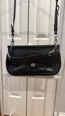 Vintage Coach Legacy City Willis Black Leather Turnlock Shoulder 