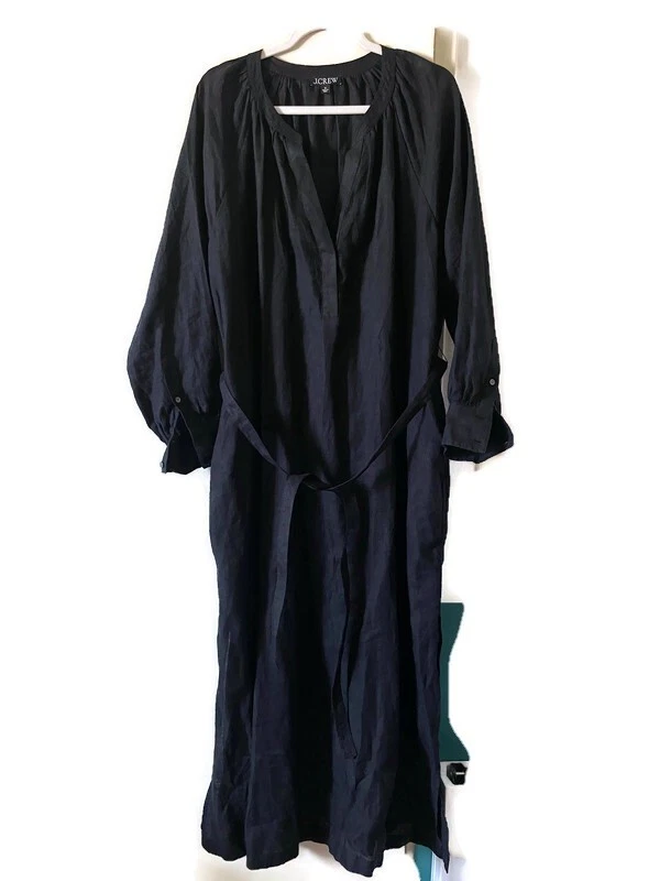 J. Vestido Cabana Crew Para Mujer Talla XL Negro Lino Maxi Aberturas Bolsillos Resort NUEVO Foto 2 de 4