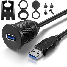 USB 3.0 Male to Female AUX Flush Mount Car 3 feet, black