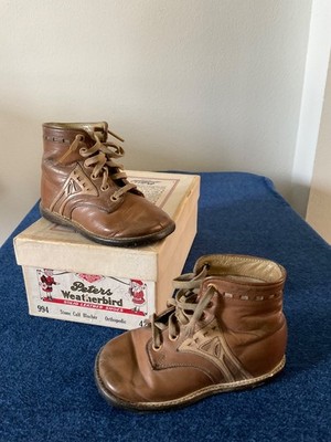 Antique Peters Weatherbird Leather Baby Shoes in Original Box