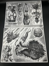 Vintage Art Tattoo Flash Sheets By Lior Cifer Black White 2 Prints