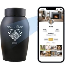 Pet Urn with QR Memorial Webpage, Dog Cats Urns for Ashes, Stainless Steel Urn
