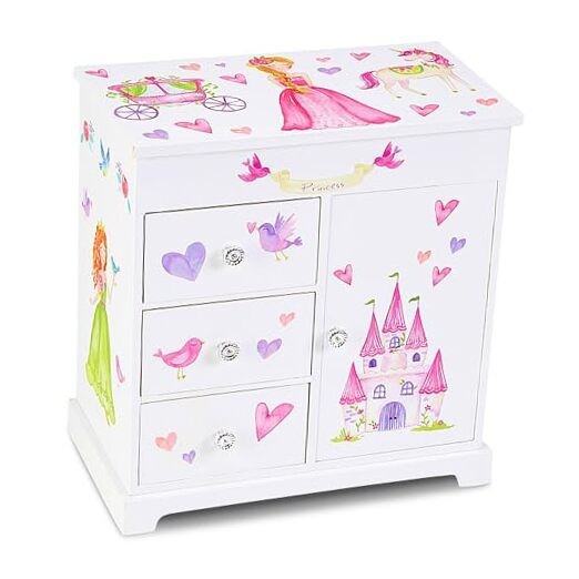 Musical 3-Drawer Princess Jewelry Box for Girls in White-image