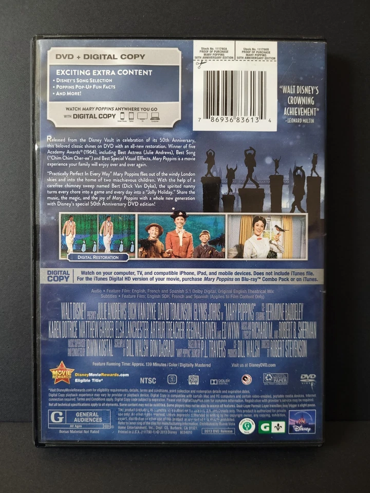 Mary Poppins: 50th Anniversary Edition (DVD, 2013, 1964) - Image 2 of 4