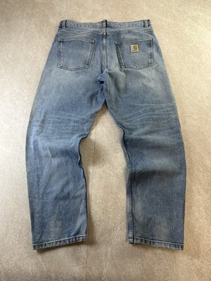 Carhartt WIP Newel Pant Jeans Hellblau Used Wash Herren 32x28 Tapered Organic