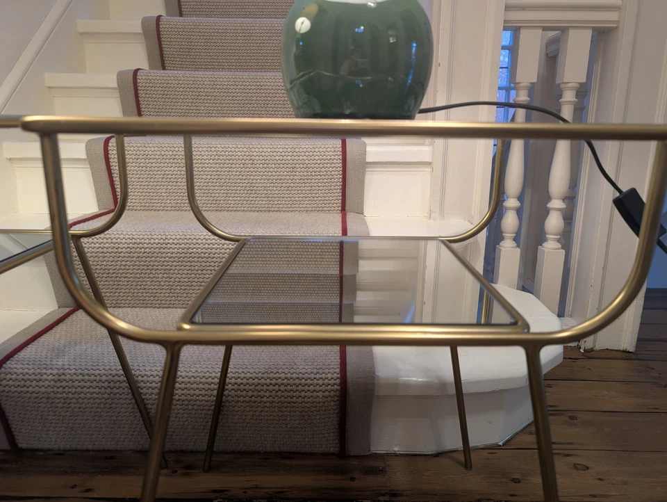 Pair of West Elm Curved Terrace Bedside Tablesin  antique brass finish - Image 4 of 4