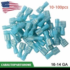 100-10 1/4" Fully Insulate Female Electrical Spade Crimp Terminal Connector Blue