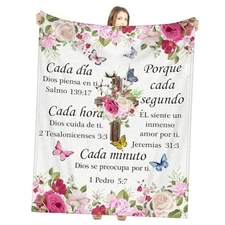 Buryeah Spanish Christian Blanket Soft Religious Gifts Faith Bible Religious 