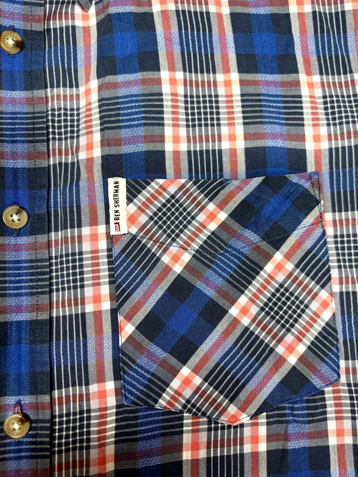 Camisa a Cuadros Ben Sherman Para Hombres Botón Frontal Manga Larga Algodón Azul Marino Blanco Rojo M Foto 2 de 4