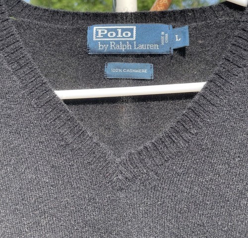 Suéter Polo Ralph Lauren Performance 100 % cachemir negro cuello en V para hombre L - Imagen 2 de 8