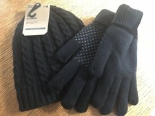 Cozy Cabin acrylic black cable hat black palm grip gloves both lined