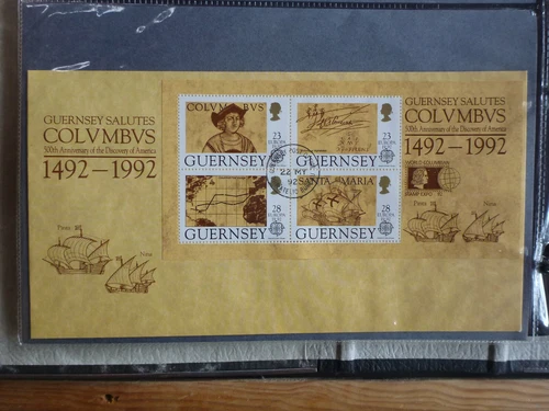 GUERNSEY 1992 500th DISCOVERY AMERICA COLUMBUS 4 STAMP MINI SHEET FDC