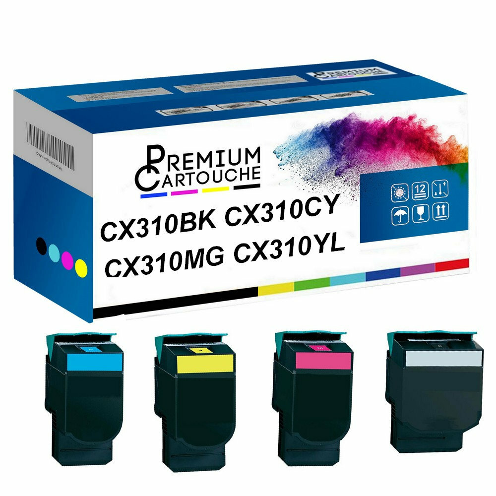 Toner CX310BK noir et couleur compatible Lexmark en pack de 4 cartouches