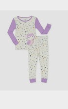 Wonder Nation Toddler Girls Purple Graphic Floral Owl L-Sleeve 2 Pc Pajama Set