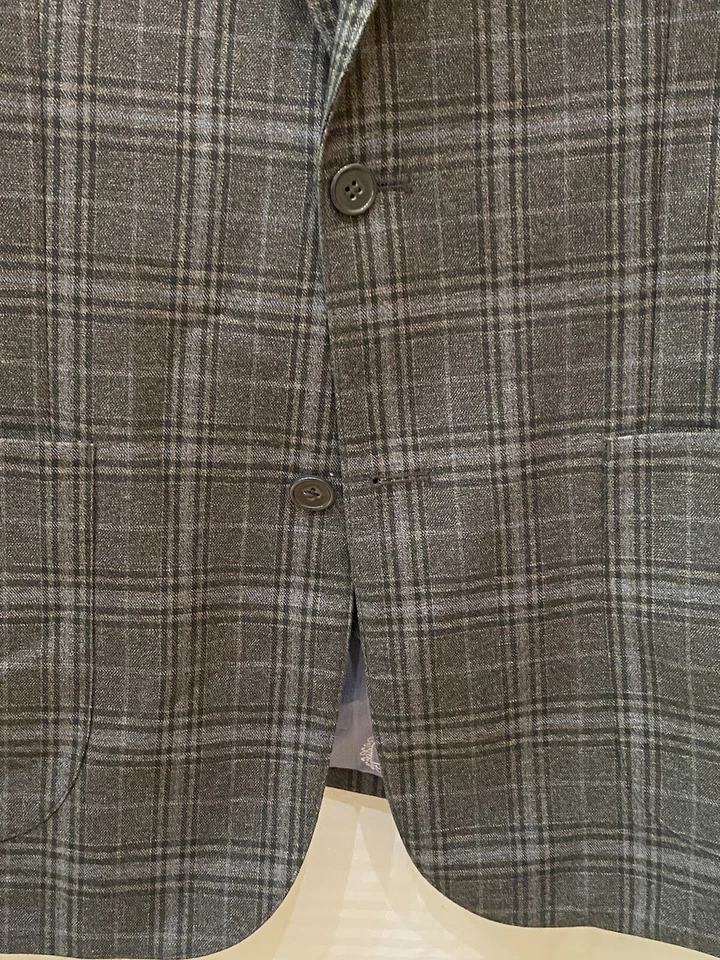 Blazer arrogante elegante lavanderia inglesa tamanho 40L cinza preto azul xadrez 100% lã - Imagem 3 de 4