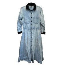 FADS Denim Maxi Shirt Dress Womens 14 Vintage 90s Corduroy Collar Button Front