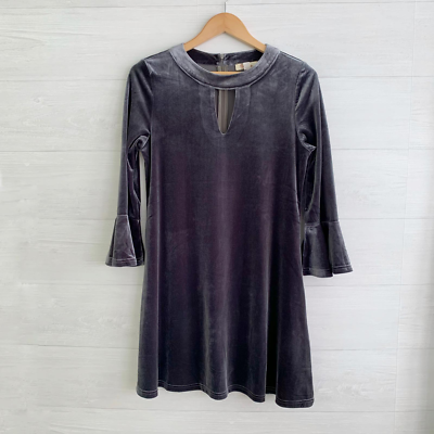 grey velour dress Aryeh - gray stretch velvet bell sleeve shift M Puff sleeves