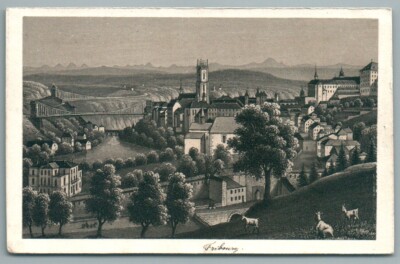 CDV SCHWEIZ FREIBURG PANORAMA 1869 FOTO DIKENMANN ZÜRICH NACH ZEICHNUNG FOTO
