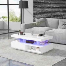 Coffee Table 2 Drawer Storage LED High Gloss Coffee Table for Living Room White