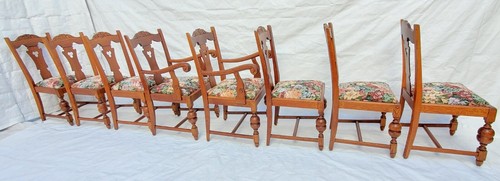 Antique Mediterranean / Spanish Revival Oak Set of 8 Chairs Circa 1920s RESTORED - Picture 5 of 18