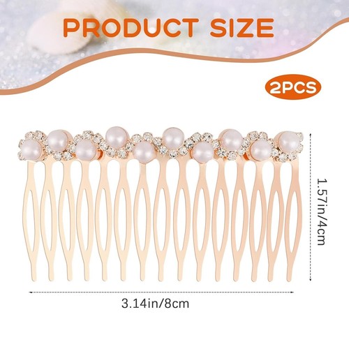 2Pcs Pearl Decorative Hair Side Combs Clip Pin Rhinestone Crystal for Women Girl - 第 7/7 張圖片