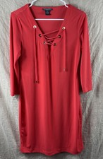 Chelsea & Theodore Women's Red 3/4 Sleeve V-Neck Lightweight Dress Size Medium