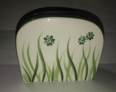 PAULA DEEN Low Country Napkin Holder Hand painted Green Flowers NICE