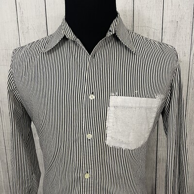 Gianfranco GF Ferre Men's Medium Distressed Blue & White Button-Front Shirt