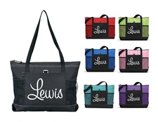 CURSIVE NAME PERSONALIZED TOTE PURSE SPORTS GYM TRAVEL OVERNIGHT BEACH BAG ZIPS