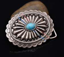 Huge Men's Vintage Southeast Western Cowboy Floral Turquoise Belt Buckle 40mm