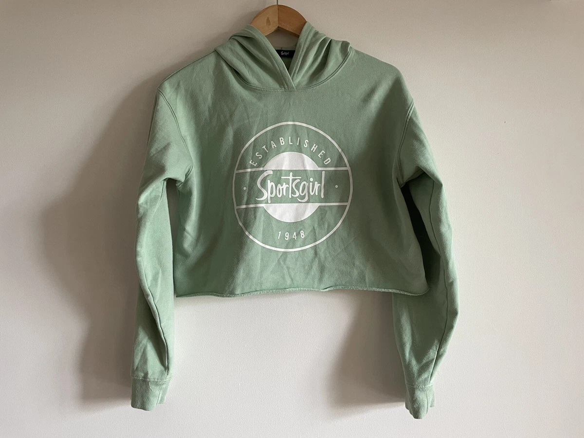 Ladies Teen SPORTSGIRL Green cropped logo spellout hoodie size S Small 8 10